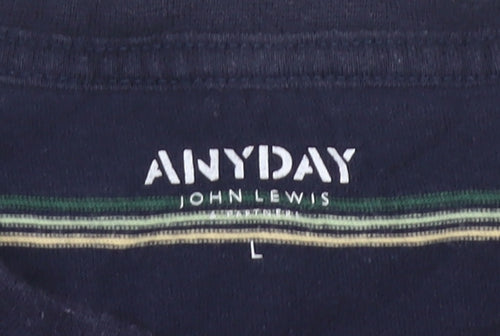 John Lewis ANYDAY Men's Blue Striped Cotton T-Shirt Size L