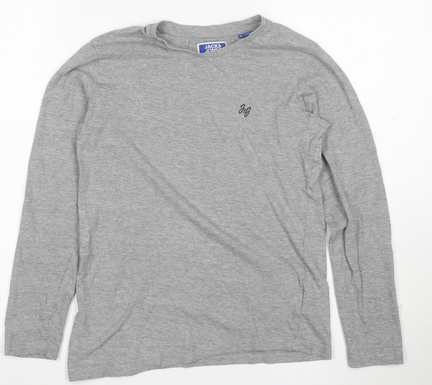 Jack & Jones Men's Grey Long Sleeve Crew Neck Cotton T-Shirt L