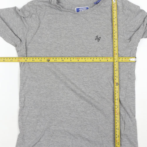Jack & Jones Men's Grey Long Sleeve Crew Neck Cotton T-Shirt L