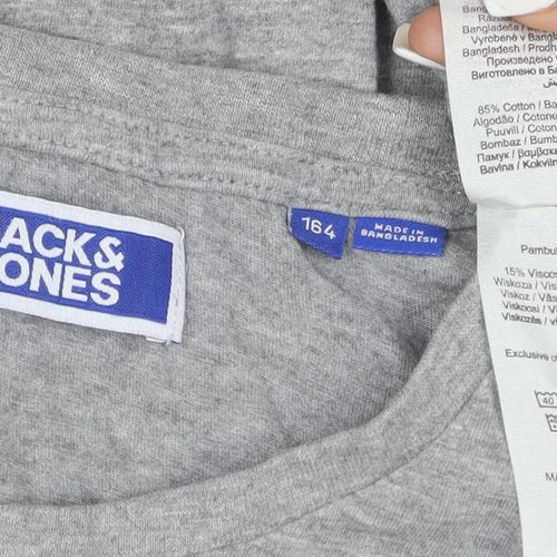 Jack & Jones Men's Grey Long Sleeve Crew Neck Cotton T-Shirt L