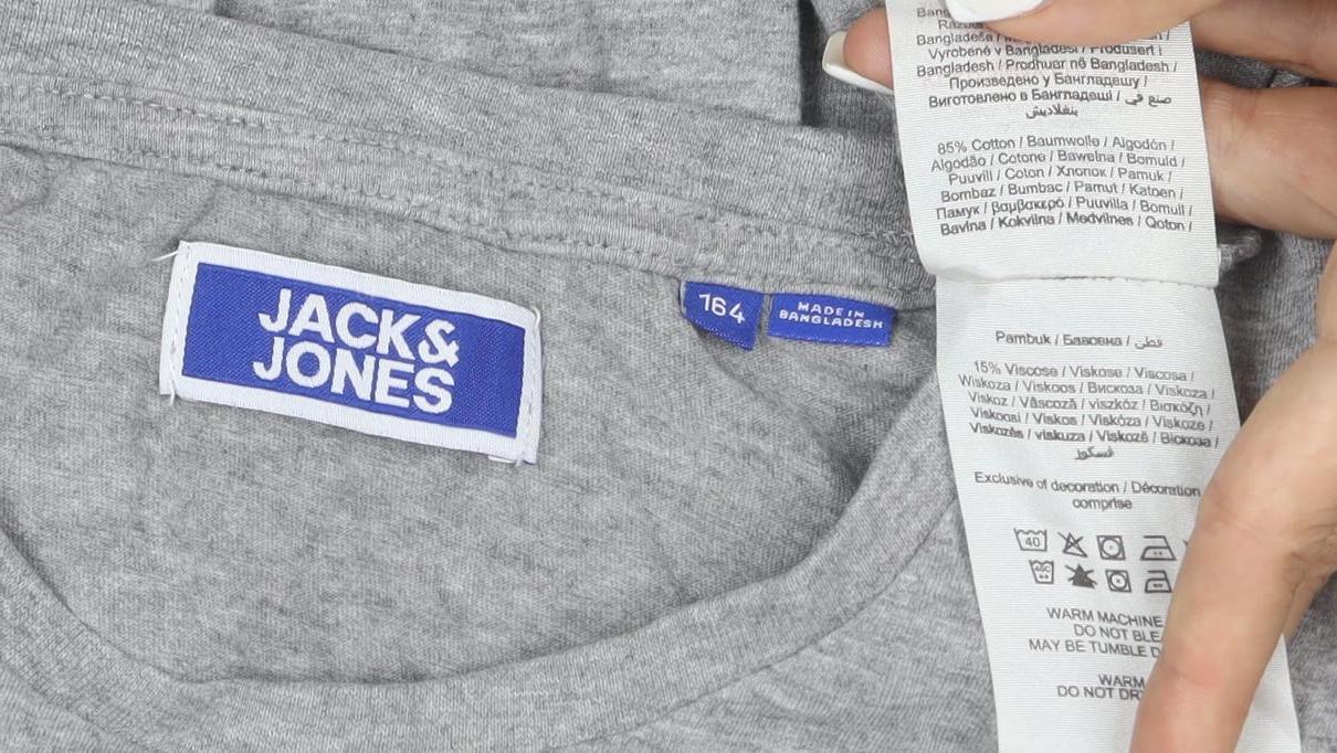 Jack & Jones Men's Grey Long Sleeve Crew Neck Cotton T-Shirt L