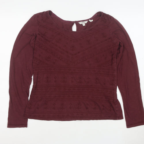 FatFace Women's Red Embroidered Long Sleeve Tunic Blouse Size 12