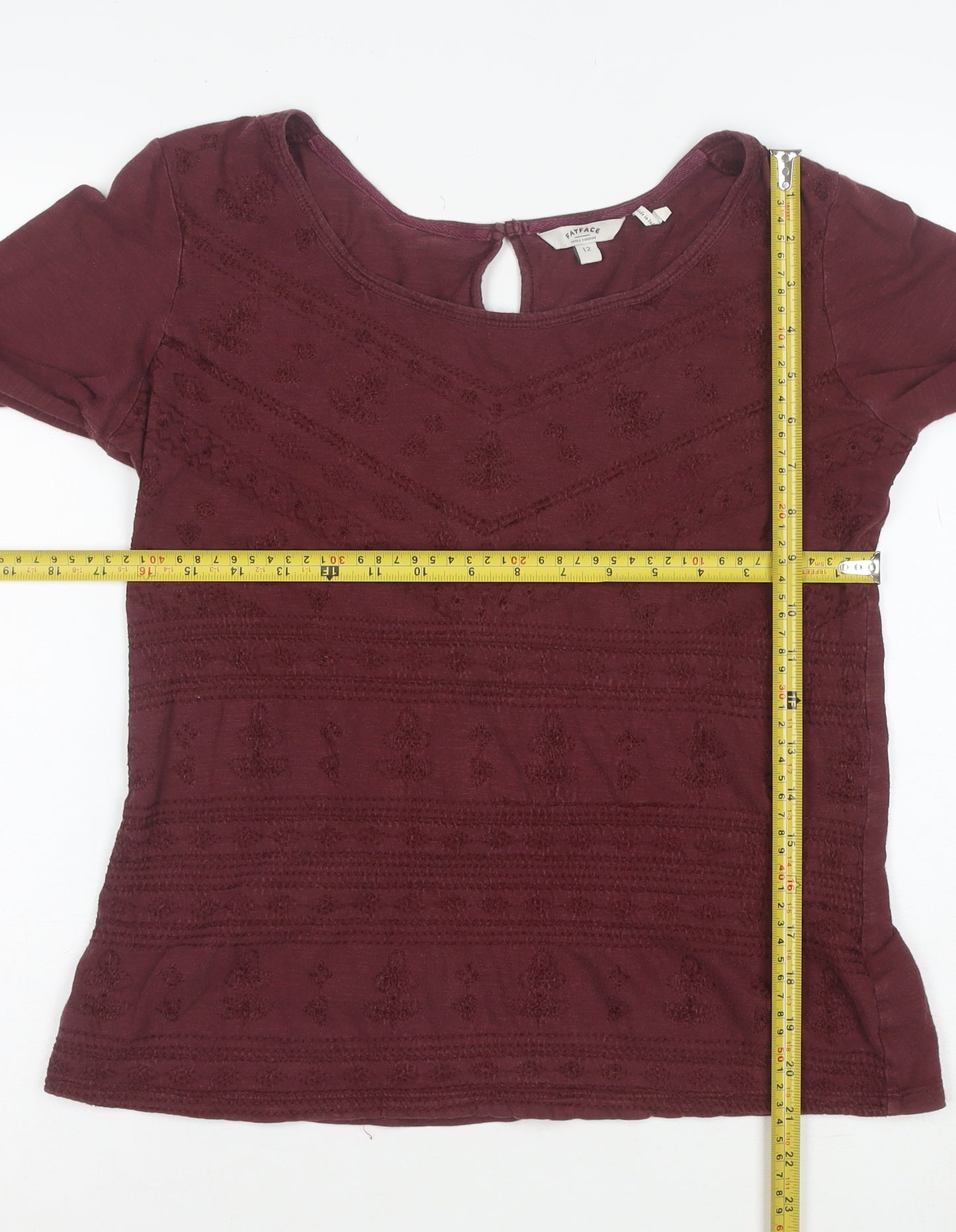 FatFace Women's Red Embroidered Long Sleeve Tunic Blouse Size 12
