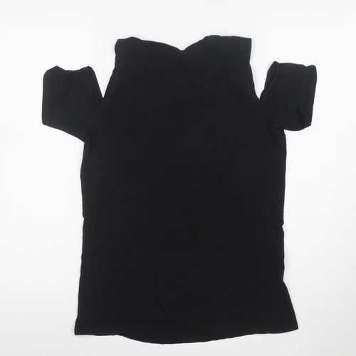 Restyle Women’s Black Gothic Cat Graphic Cold Shoulder Cotton T-Shirt Size S