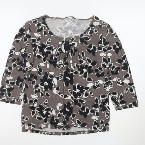 Marks and Spencer Women’s Brown Floral 3/4 Sleeve Jersey T-Shirt Size 12