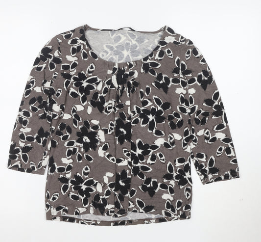 Marks and Spencer Women’s Brown Floral 3/4 Sleeve Jersey T-Shirt Size 12