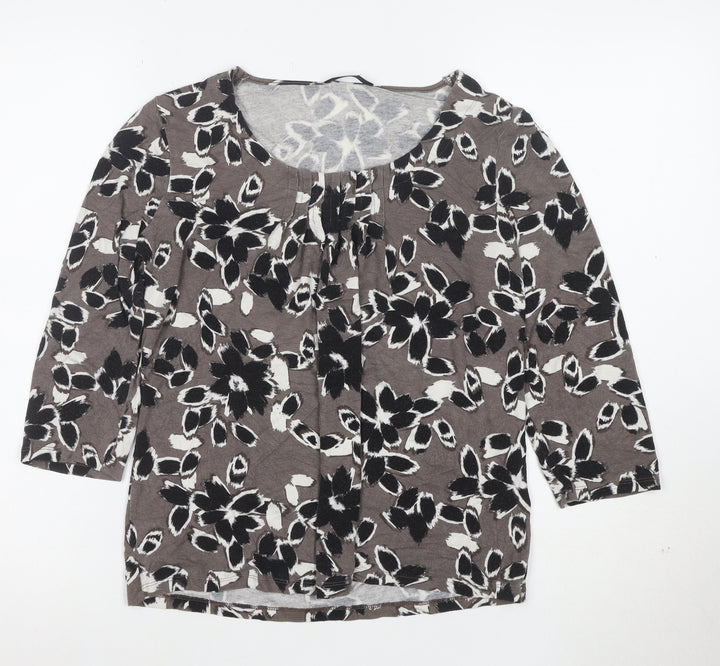 Marks and Spencer Women’s Brown Floral 3/4 Sleeve Jersey T-Shirt Size 12
