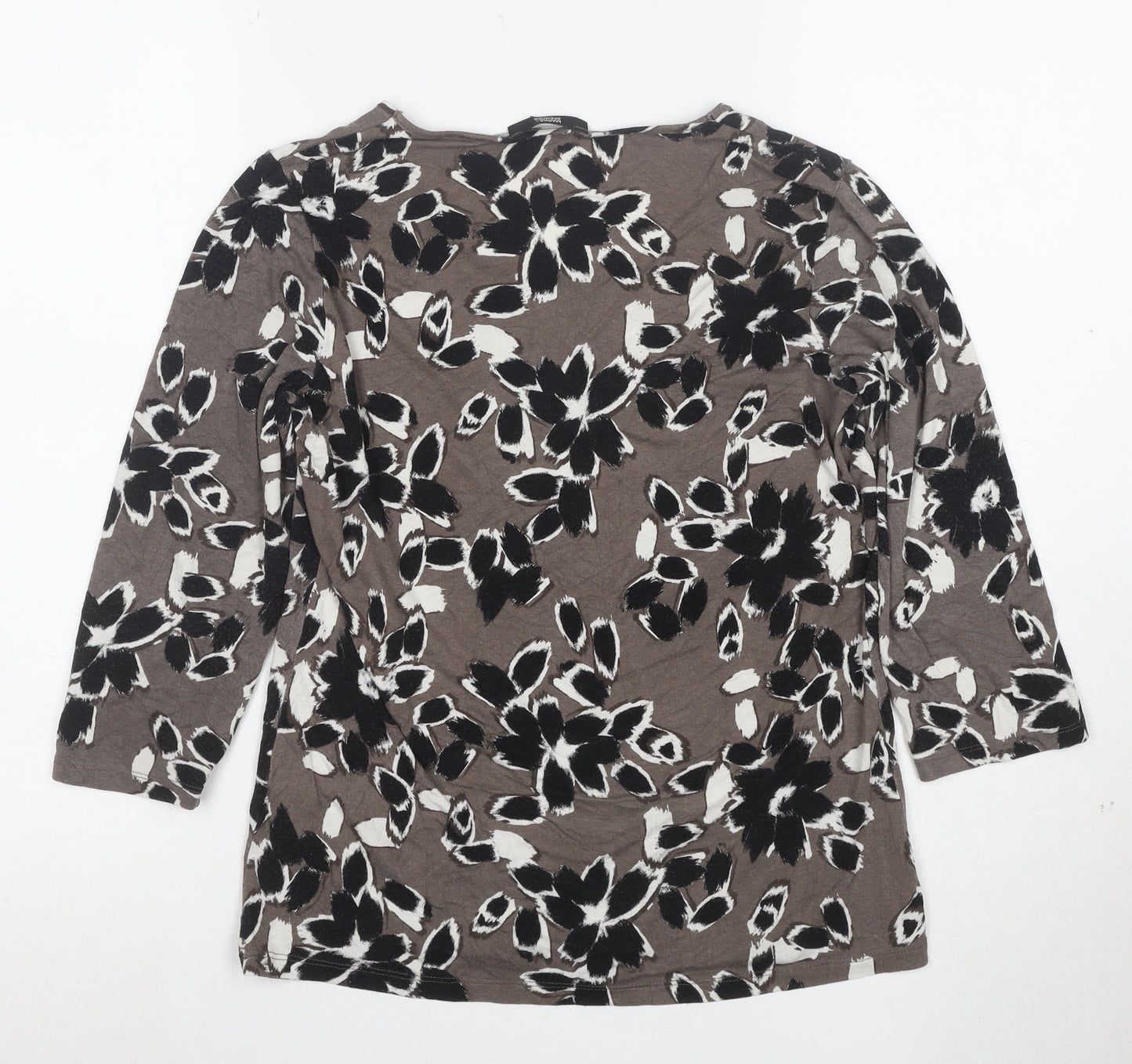 Marks and Spencer Women’s Brown Floral 3/4 Sleeve Jersey T-Shirt Size 12