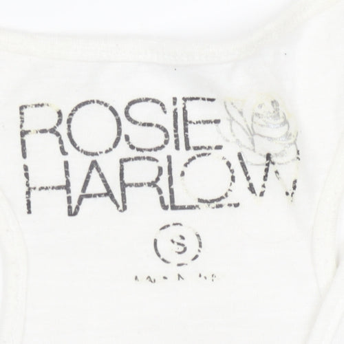 Rosie Harlow Women's White Racerback Tank Top Small Boho Graphic