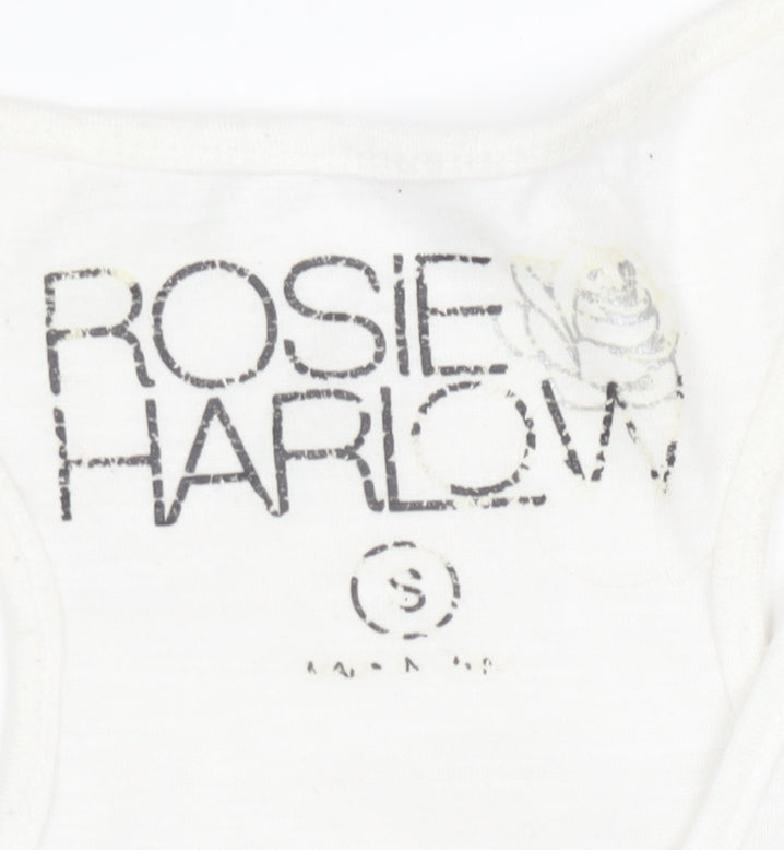 Rosie Harlow Women's White Racerback Tank Top Small Boho Graphic