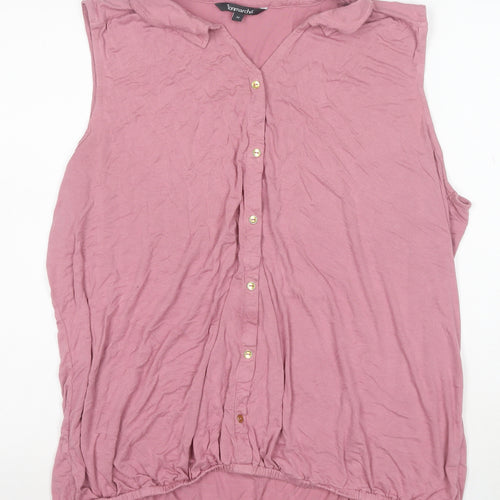 Bonmarche Women's Pink Sleeveless Collared Button-Up Top Size 24