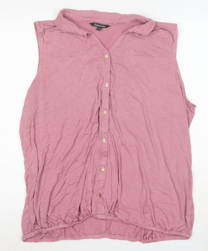 Bonmarche Women's Pink Sleeveless Collared Button-Up Top Size 24