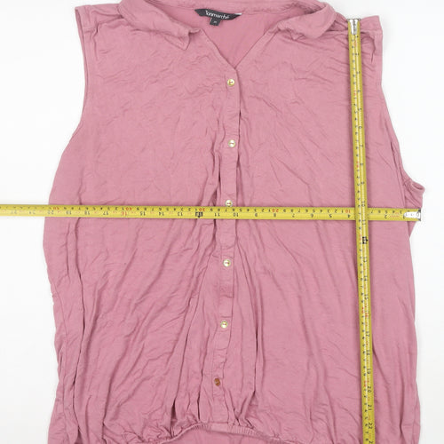 Bonmarche Women's Pink Sleeveless Collared Button-Up Top Size 24