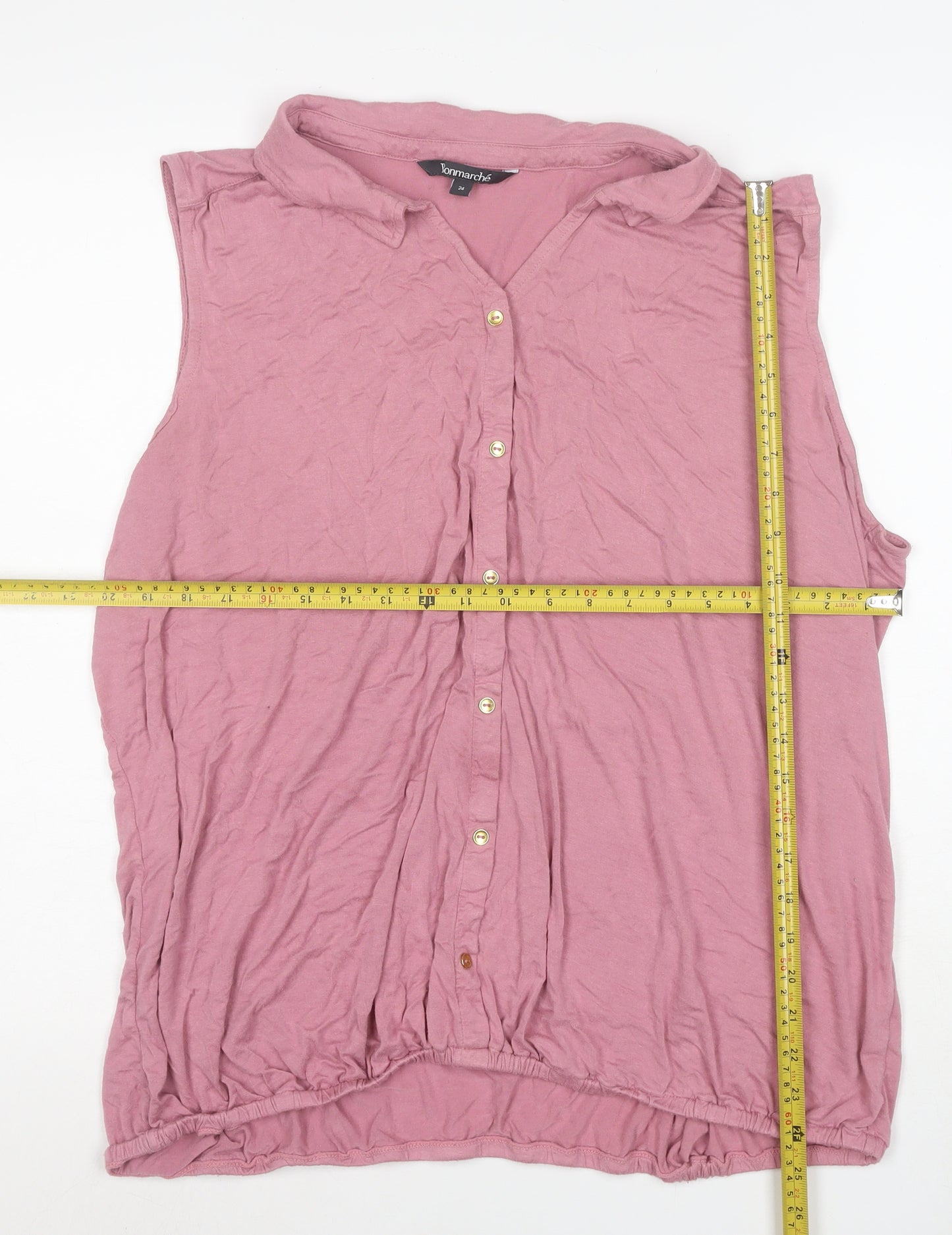 Bonmarche Women's Pink Sleeveless Collared Button-Up Top Size 24