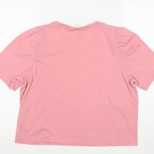 Monki Women's Pink Cotton Short Sleeve Basic T-Shirt M
