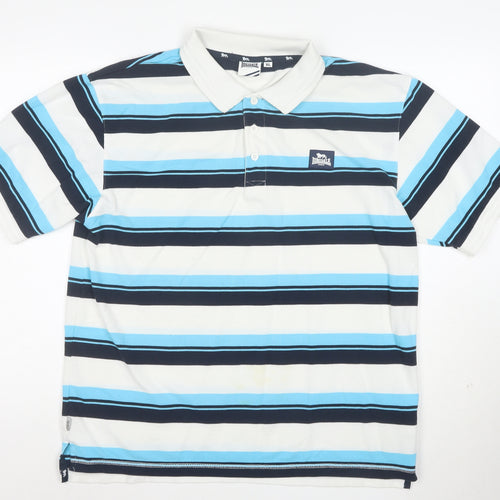Lonsdale London Men's XL Striped Cotton Polo Shirt White Blue