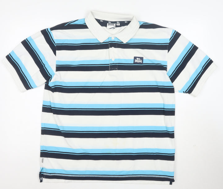 Lonsdale London Men's XL Striped Cotton Polo Shirt White Blue