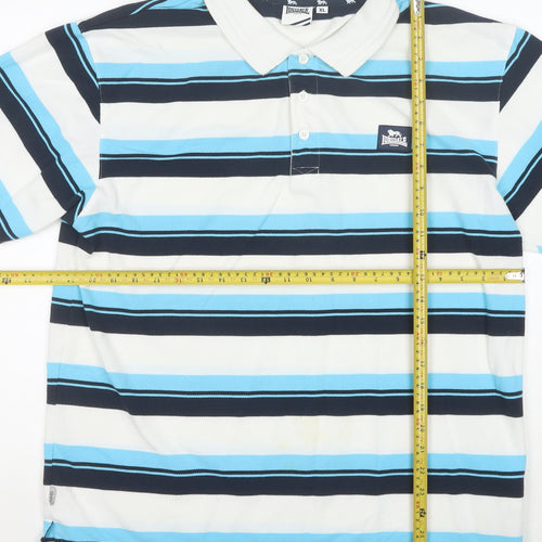 Lonsdale London Men's XL Striped Cotton Polo Shirt White Blue