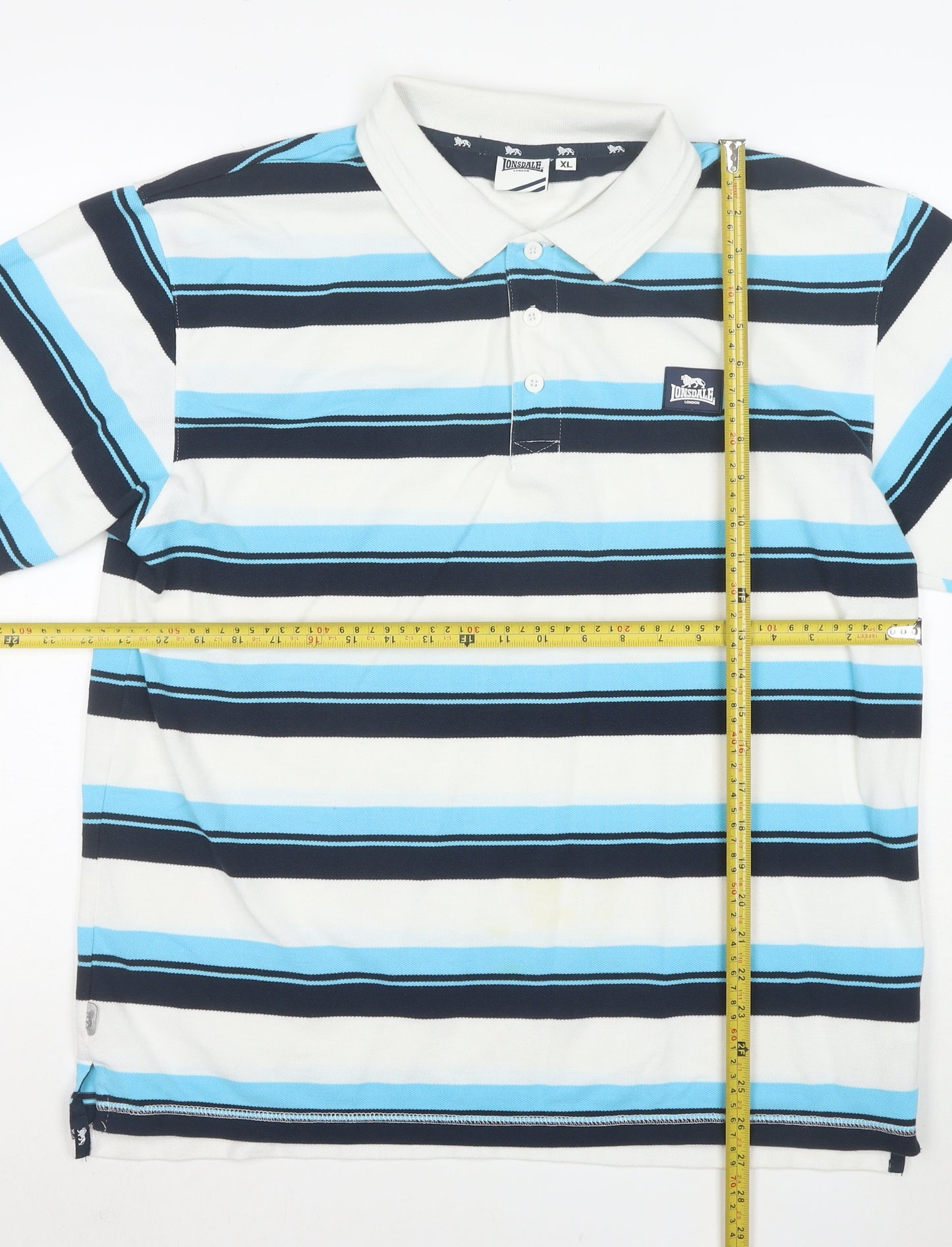 Lonsdale London Men's XL Striped Cotton Polo Shirt White Blue