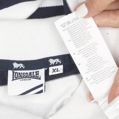 Lonsdale London Men's XL Striped Cotton Polo Shirt White Blue
