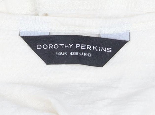 Dorothy Perkins Women’s Ivory Long Sleeve Cotton T-Shirt Size 14