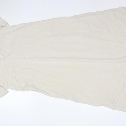 Zara Women Beige Long Cotton Shift Dress Size S Short Sleeve V-Neck
