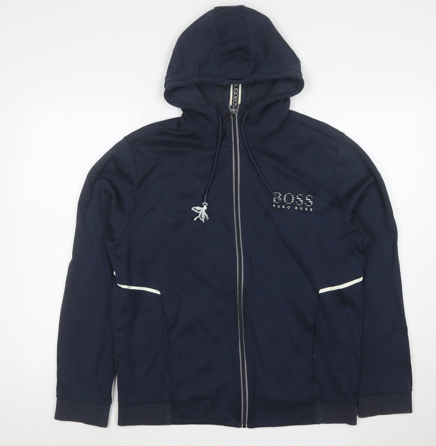 Hugo Boss Men's Blue Full Zip Hoodie XL Regular Fit Cotton