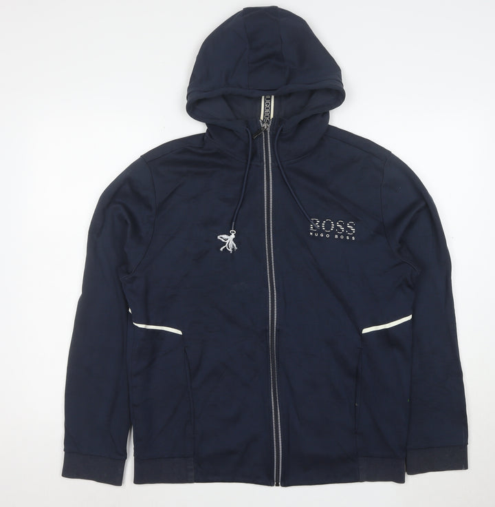 Hugo Boss Men's Blue Full Zip Hoodie XL Regular Fit Cotton