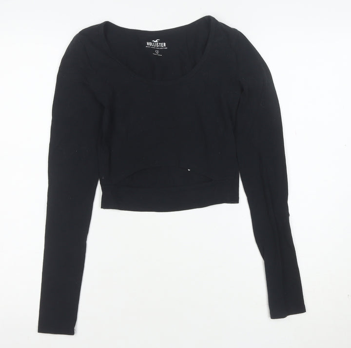 Hollister Women's Black Cropped Long Sleeve Scoop Neck Top Size S