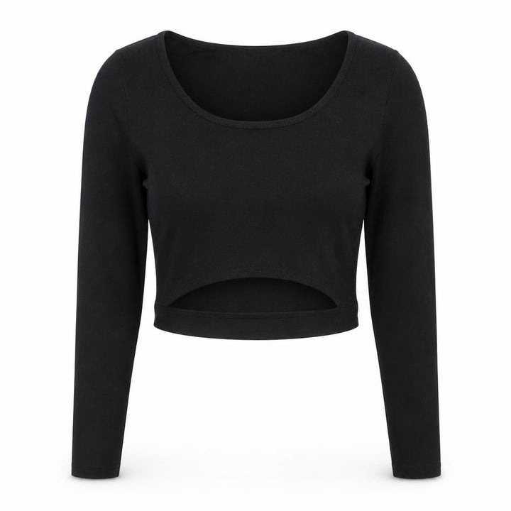 Hollister Women's Black Cropped Long Sleeve Scoop Neck Top Size S