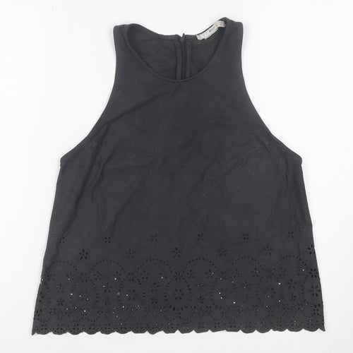 MNG Suit Women's Black Embroidered Cotton High Neck Tank Top Size S