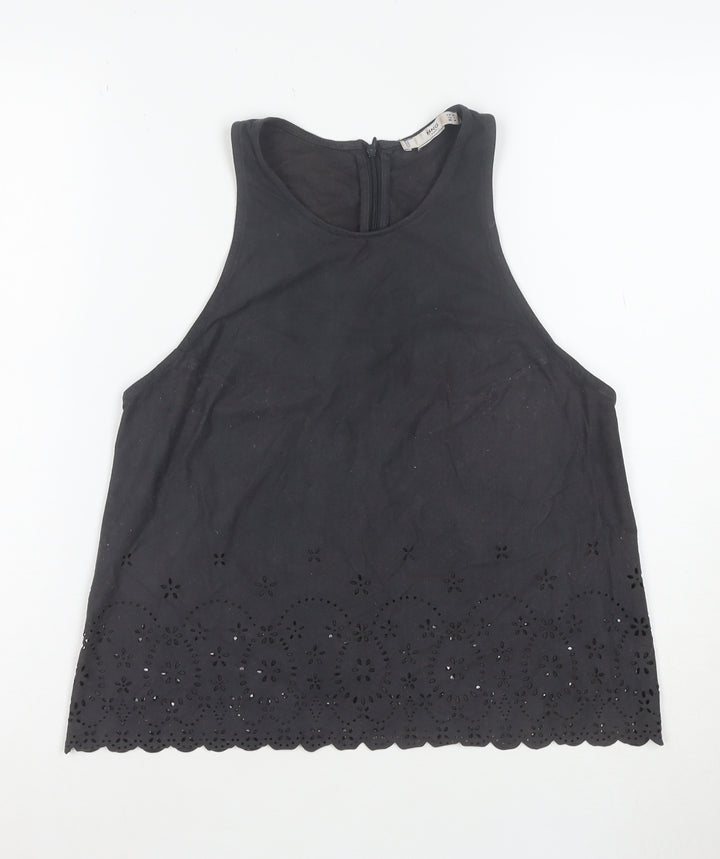 MNG Suit Women's Black Embroidered Cotton High Neck Tank Top Size S