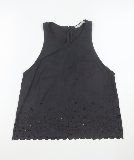 MNG Suit Women's Black Embroidered Cotton High Neck Tank Top Size S