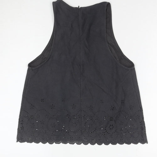 MNG Suit Women's Black Embroidered Cotton High Neck Tank Top Size S