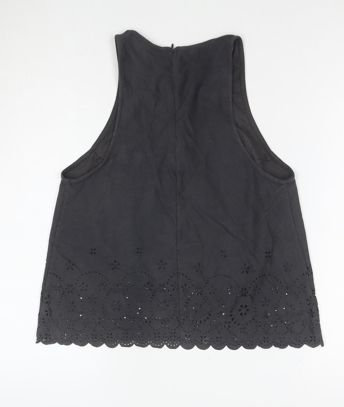 MNG Suit Women's Black Embroidered Cotton High Neck Tank Top Size S