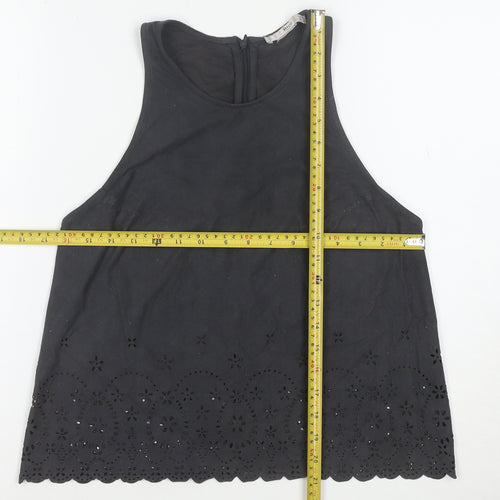 MNG Suit Women's Black Embroidered Cotton High Neck Tank Top Size S