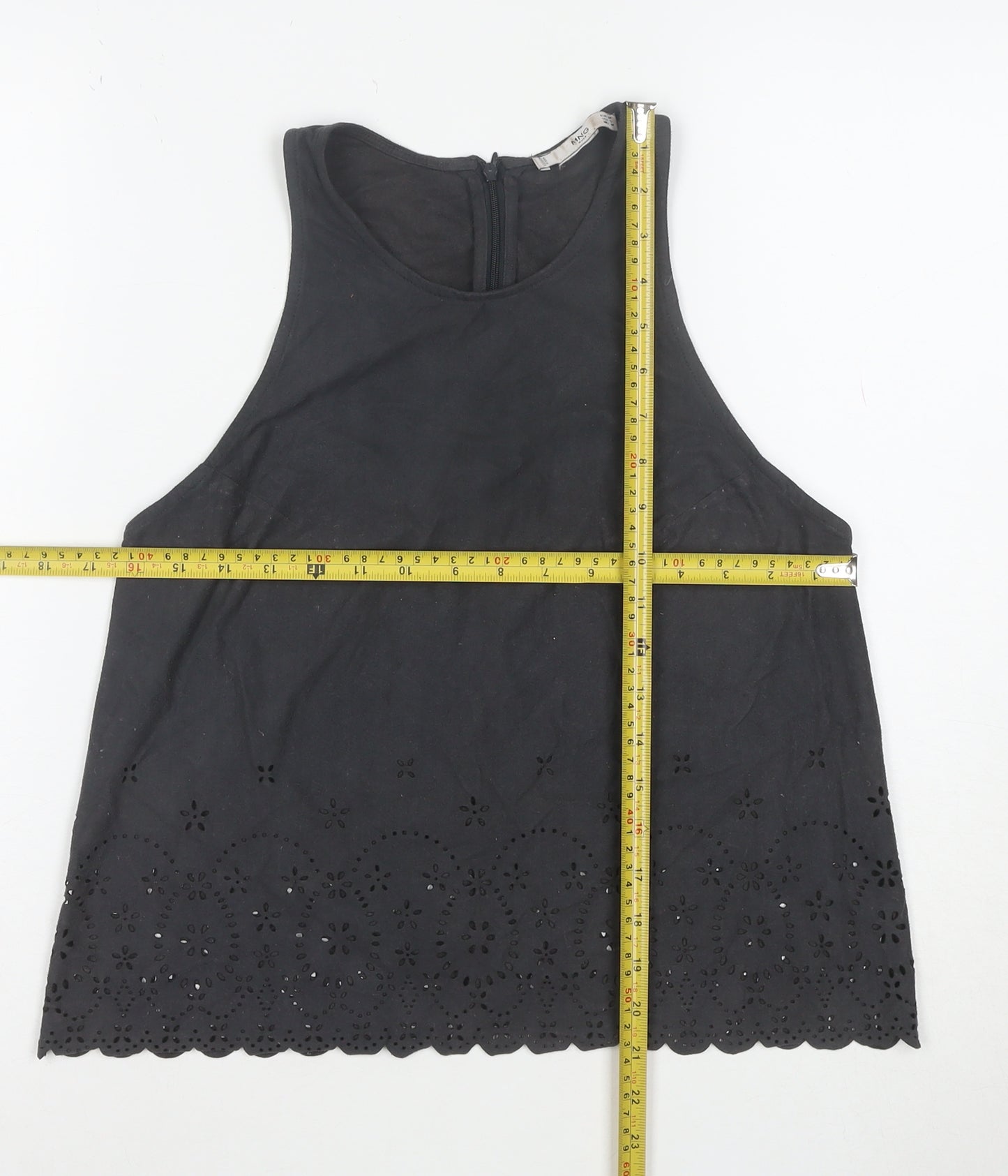 MNG Suit Women's Black Embroidered Cotton High Neck Tank Top Size S