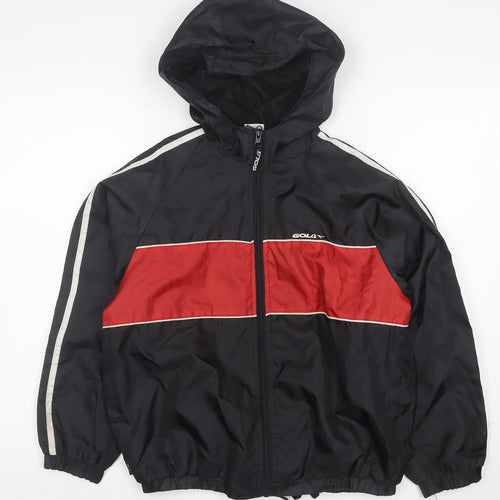 Gola Boys Black Red Hooded Windbreaker Jacket Size L Polyester Full Zip
