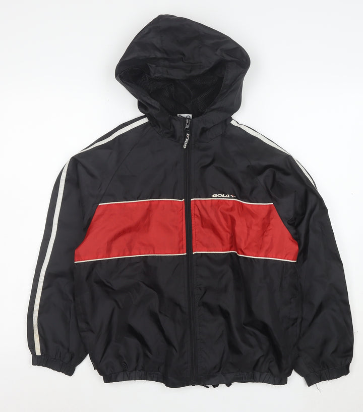 Gola Boys Black Red Hooded Windbreaker Jacket Size L Polyester Full Zip