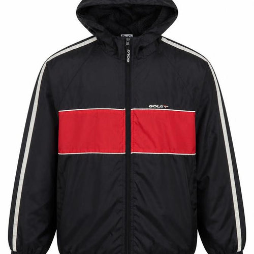 Gola Boys Black Red Hooded Windbreaker Jacket Size L Polyester Full Zip