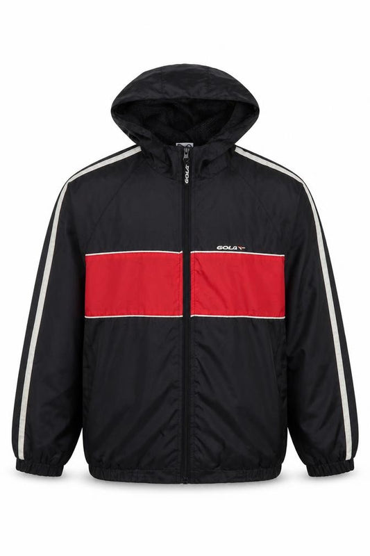 Gola Boys Black Red Hooded Windbreaker Jacket Size L Polyester Full Zip