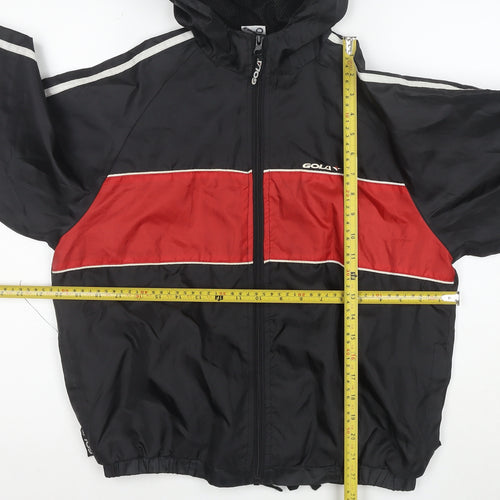 Gola Boys Black Red Hooded Windbreaker Jacket Size L Polyester Full Zip