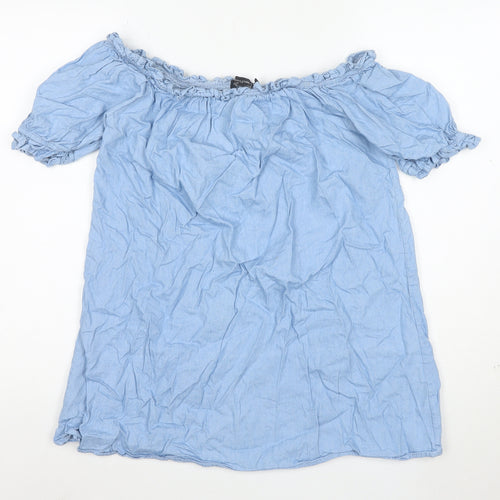 PrettyLittleThing Women Blue Off Shoulder Cotton Blouse Size 12