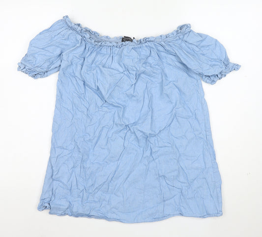 PrettyLittleThing Women Blue Off Shoulder Cotton Blouse Size 12