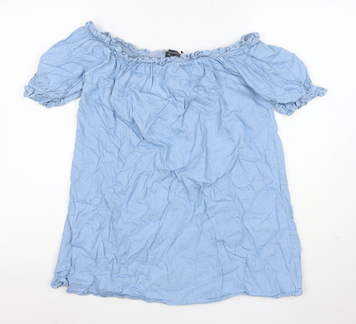 PrettyLittleThing Women Blue Off Shoulder Cotton Blouse Size 12