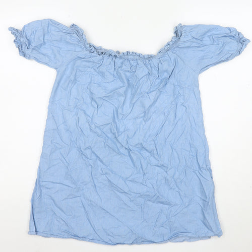 PrettyLittleThing Women Blue Off Shoulder Cotton Blouse Size 12