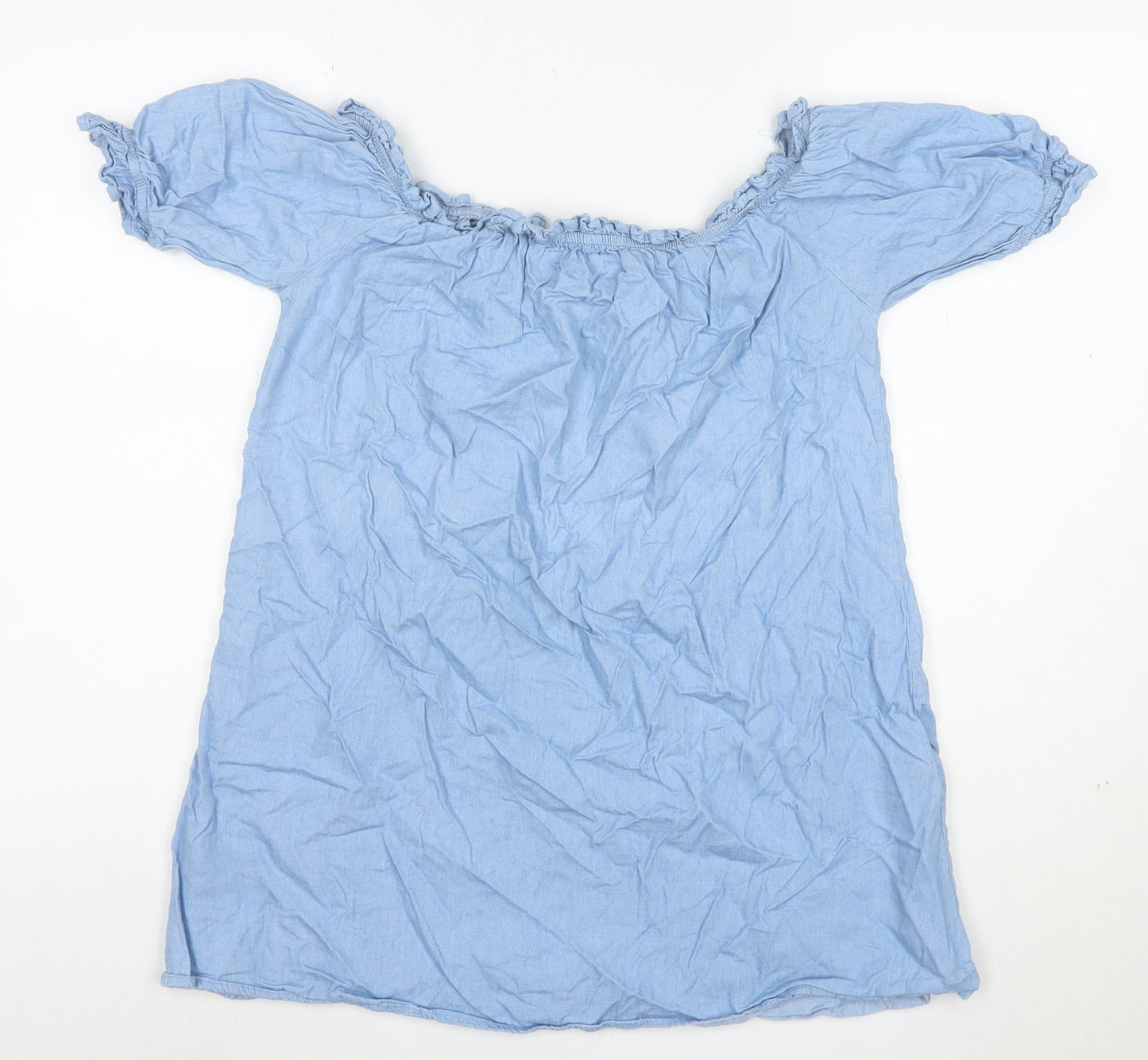PrettyLittleThing Women Blue Off Shoulder Cotton Blouse Size 12