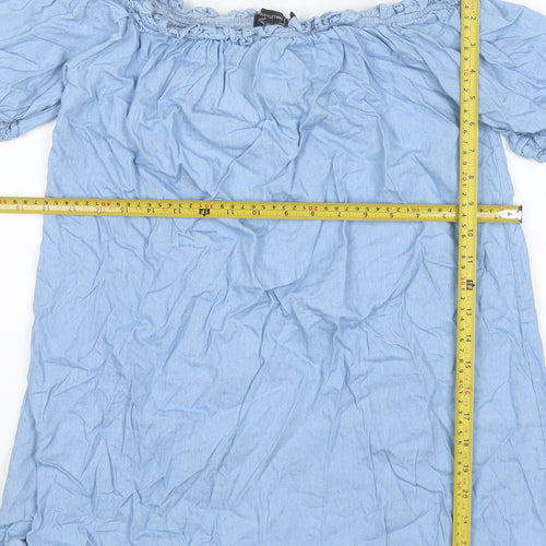 PrettyLittleThing Women Blue Off Shoulder Cotton Blouse Size 12