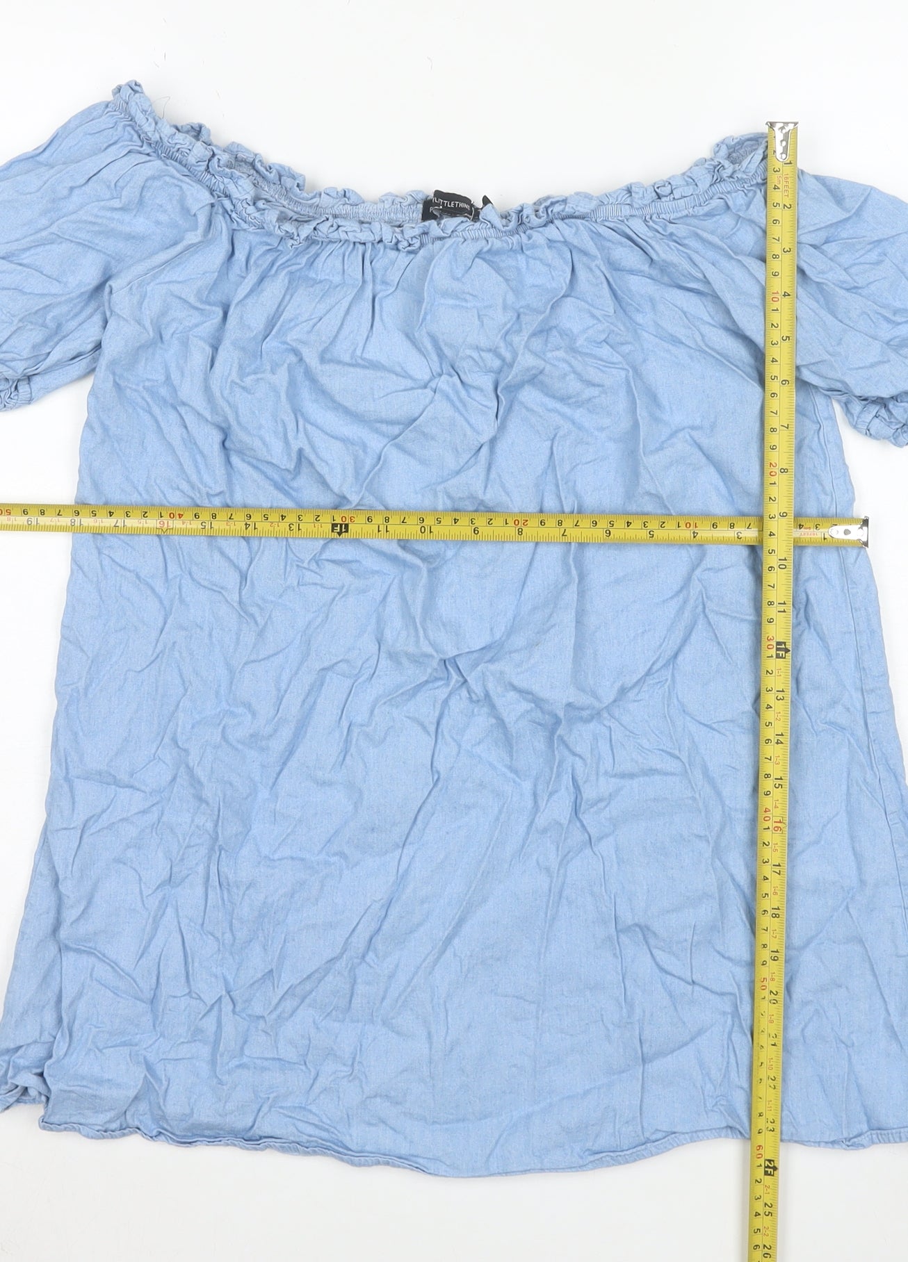 PrettyLittleThing Women Blue Off Shoulder Cotton Blouse Size 12