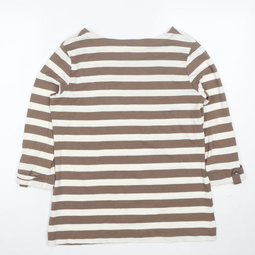 Plain Hobbs Women's Brown Striped 3/4 Sleeve Boat Neck T-Shirt M